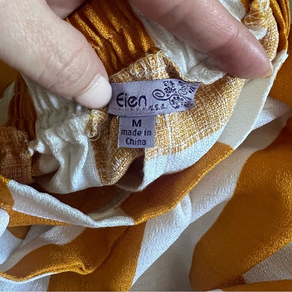 Asymmetrical Striped White Mustard Yellow Women's Wrap Maxi Skirt Medium - Picture 6 of 8